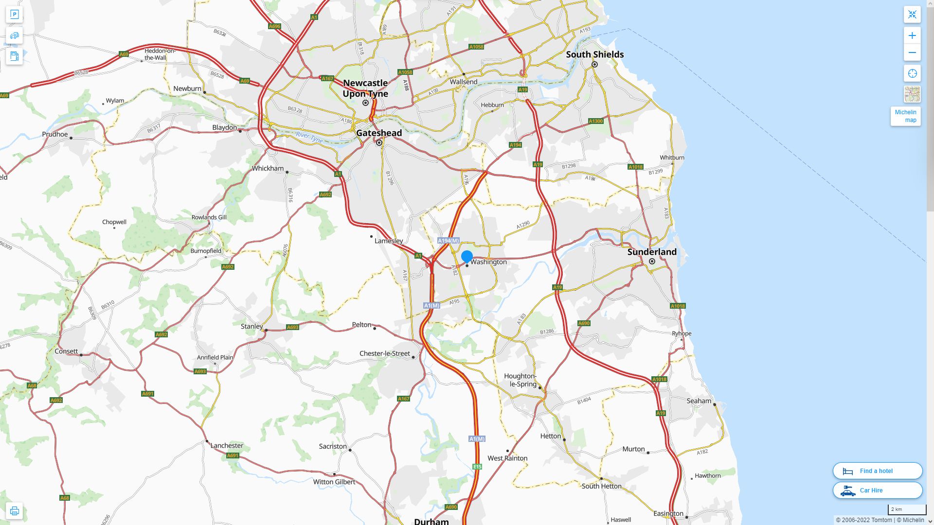 Washington UK Highway and Road Map